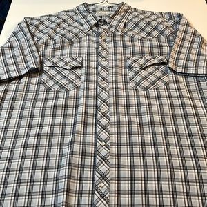 Wrangler Wrancher Light Blue Navy Plaid Cowboy Western Shirt XXL